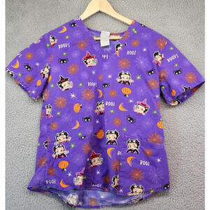 Theme Halloween Betty Boop Womens Medical Scrub Top Small